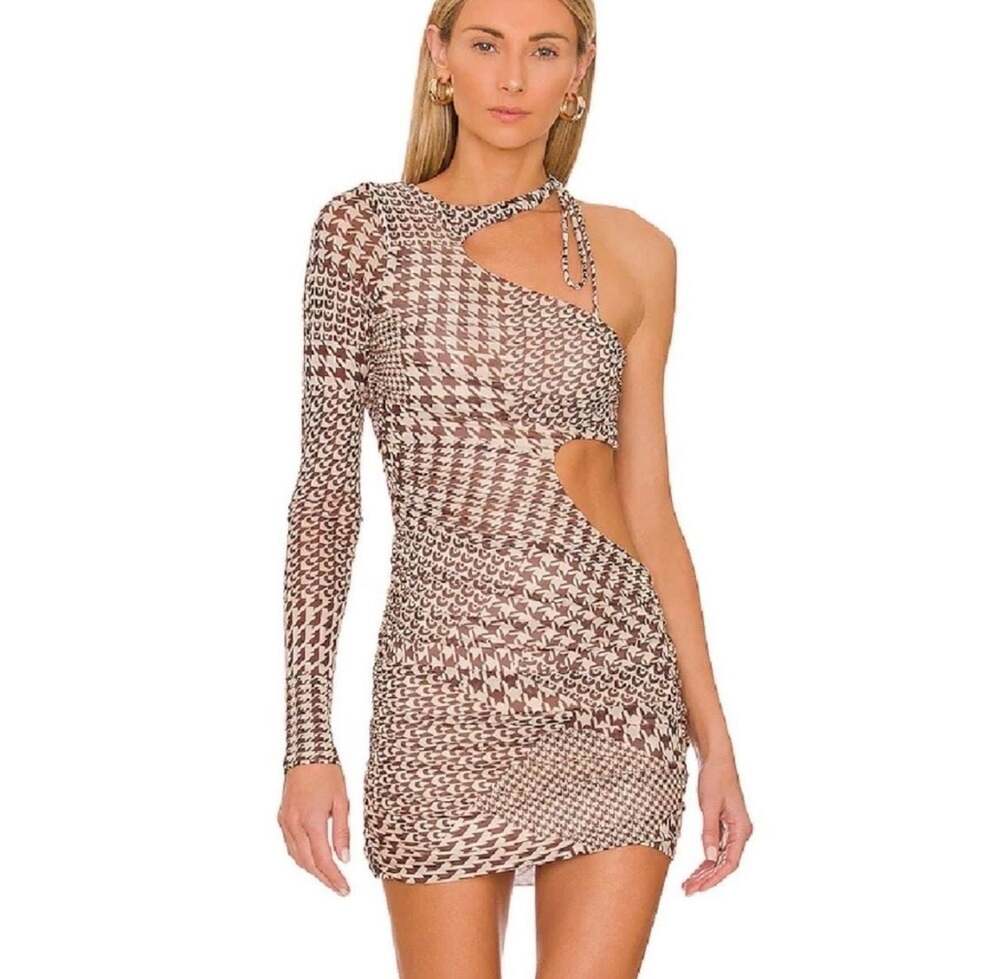 Camila Coelho Ganya Mini Dress in Brown Houndstooth